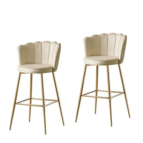 Lot De 2 Tabourets De Bar Nymphea Gold En Velours Beige
