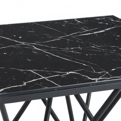 Table Basse Carré Gize Pied Métal Noir Et Plateau En Verre 80x80 Cm - Marbré Noir