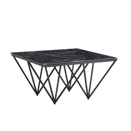 Table Basse Carré Gize Pied Métal Noir Et Plateau En Verre 80x80 Cm - Marbré Noir