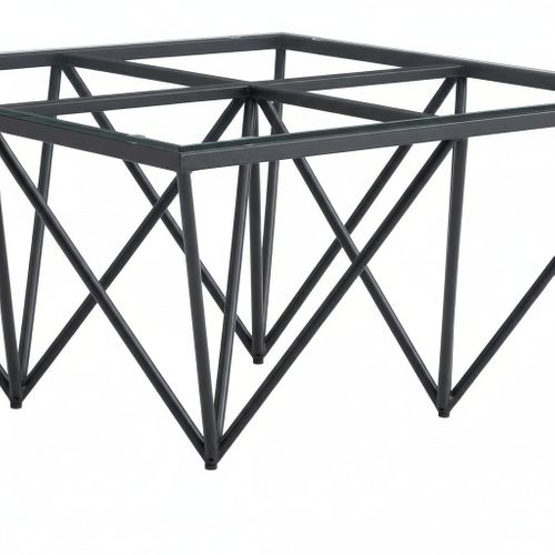 Table Basse Carré Gize Pied Métal Noir Et Plateau En Verre 80x80 Cm - Transparent