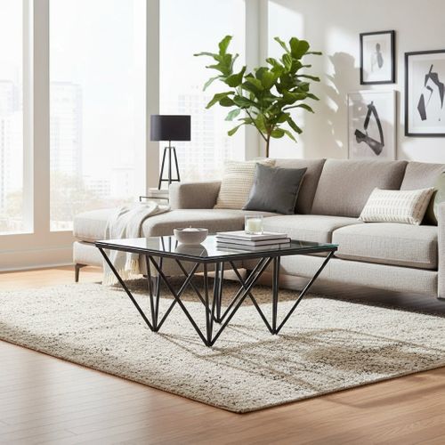 Table Basse Carré Gize Pied Métal Noir Et Plateau En Verre 80x80 Cm - Transparent