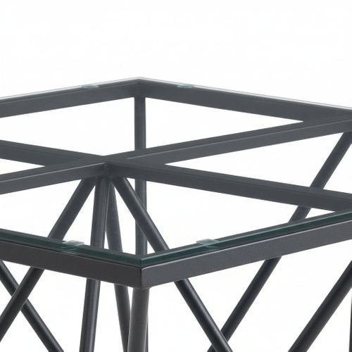 Table Basse Carré Gize Pied Métal Noir Et Plateau En Verre 80x80 Cm - Transparent