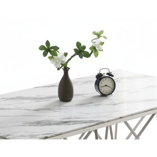 Table Basse Gize Rectangle Chrome Et Plateau En Verre 130x70x42 Cm - Marbré Blanc