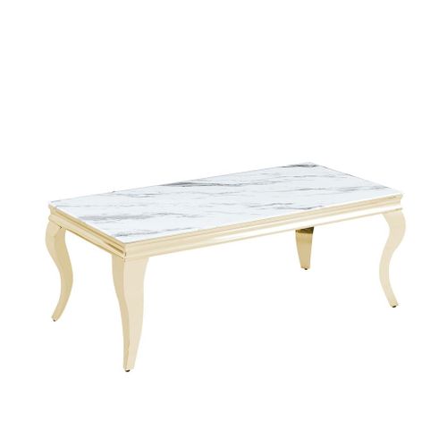 Table Basse Baroque Gold 120x60x45 Cm - Plateau Marbré Blanc