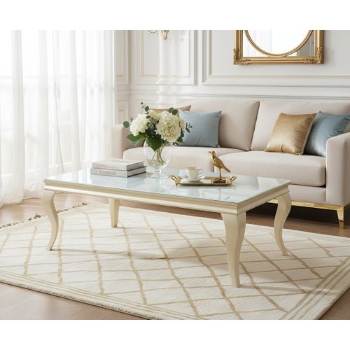 Table Basse Baroque Gold 120x60x45 Cm – Plateau Blanc