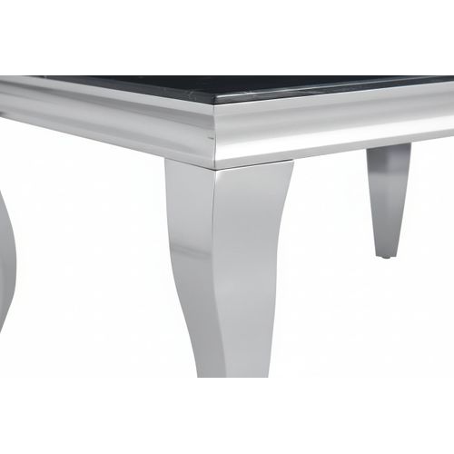 Table Basse Baroque Rectangle Plateau Verre Trempé Marbré Noir Pieds Chrome 120x60x45cm