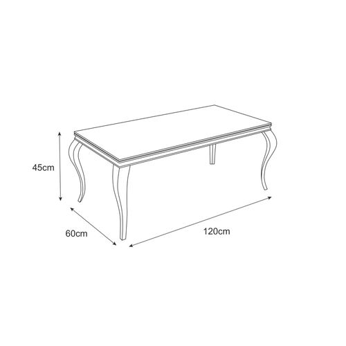 Table Basse Baroque Rectangle Plateau Verre Trempé Marbré Blanc Pieds Chrome 120x60x45cm