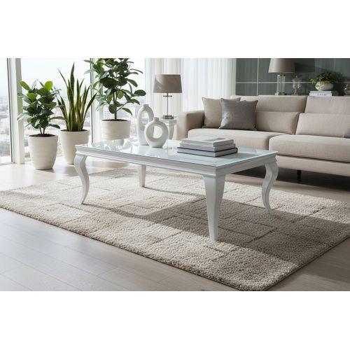 Table Basse Baroque Chrome 120x60x45 Cm - Blanc