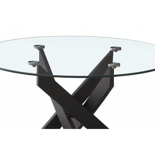 Table Basse Jessy Ronde Plateau Verre Trempé Transparent Pieds Métal Noir D80x45cm