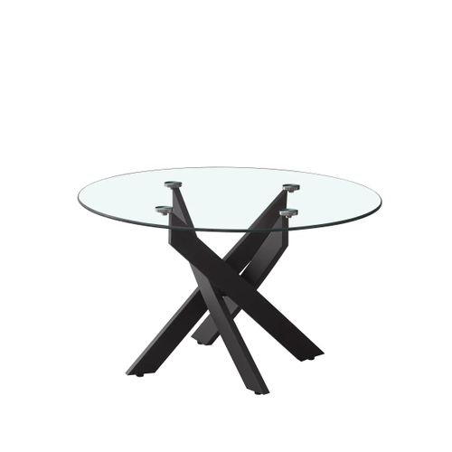 Table Basse Jessy Ronde Plateau Verre Trempé Transparent Pieds Métal Noir D80x45cm