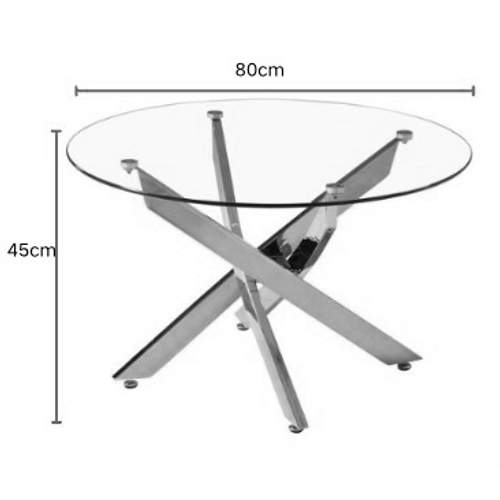 Table Basse Jessy Ronde Plateau Verre Trempé Transparent Pieds Métal Noir D80x45cm