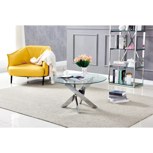 Table Basse Ronde Jessy Pieds Chrome Et Plateau En Verre Transparent 80 Cm