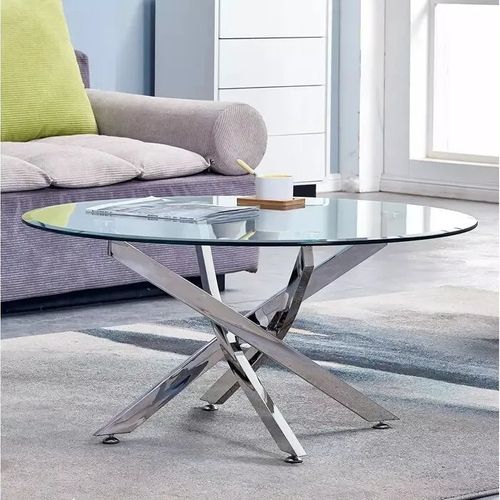 Table Basse Ronde Jessy Pieds Chrome Et Plateau En Verre Transparent 80 Cm