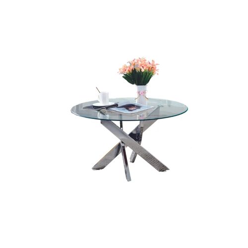 Table Basse Ronde Jessy Pieds Chrome Et Plateau En Verre Transparent 80 Cm