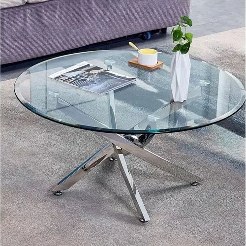 Table Basse Ronde Jessy Pieds Chrome Et Plateau En Verre Transparent 80 Cm