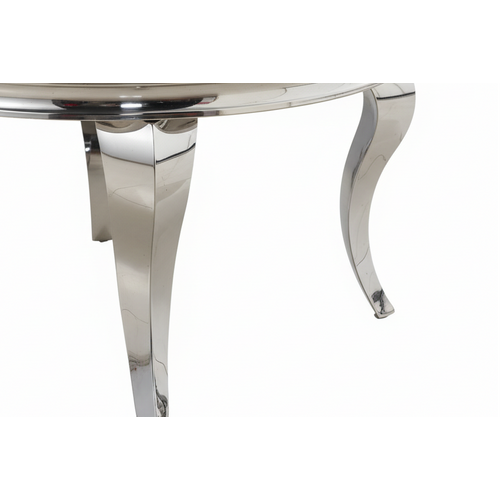 Table Basse Baroque Ronde Plateau Verre Trempé Marbré Noir Structure Chrome D80x45cm