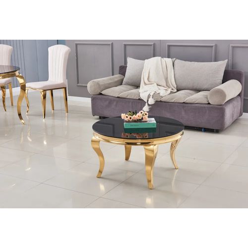 Table Basse Ronde Baroque Gold Et Plateau En Verre Noir De 80 Cm