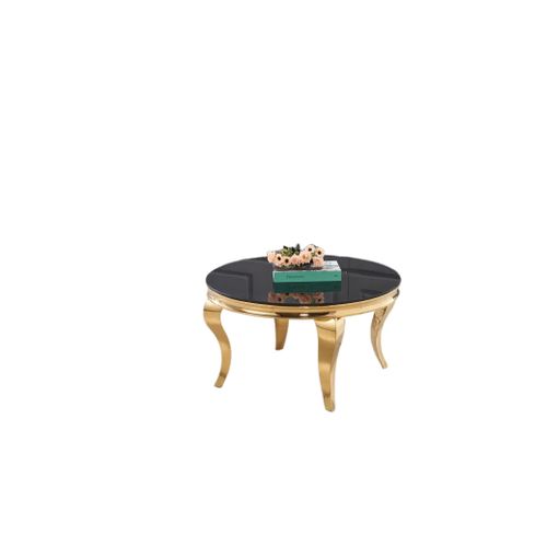 Table Basse Ronde Baroque Gold Et Plateau En Verre Noir De 80 Cm