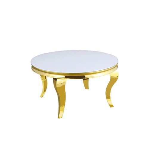 Table Basse Ronde Baroque Gold Et Plateau En Verre Blanc De 80 Cm