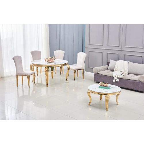 Table Basse Ronde Baroque Gold Et Plateau En Verre Marbre Blanc De 80 Cm