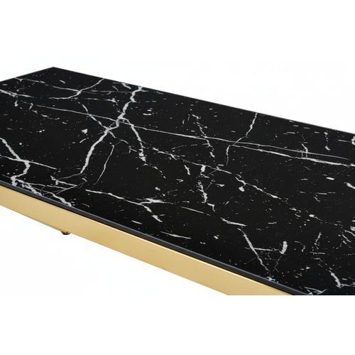 Table Basse Majestique Rectangle Plateau Verre Trempé Marbré Noir Pieds Gold 120x60x45cm