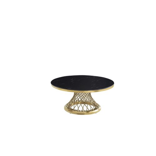 Table Basse Deluxe Gold Plateau En Verre Marbré D100 Cm - Marbré Noir