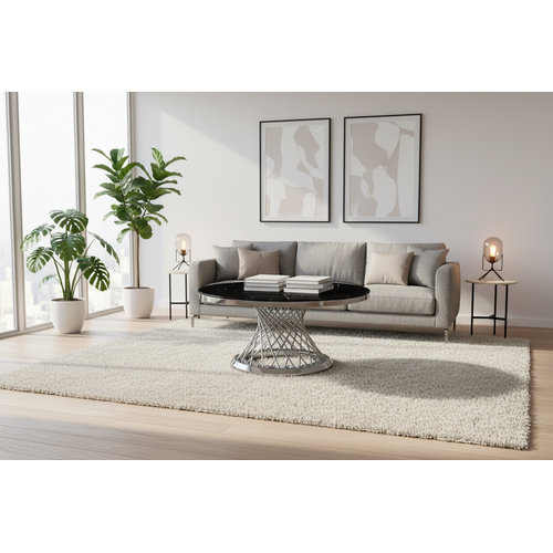 Table Basse Deluxe Ronde Plateau Verre Trempé Marbré Noir Structure Chrome D100x45cm