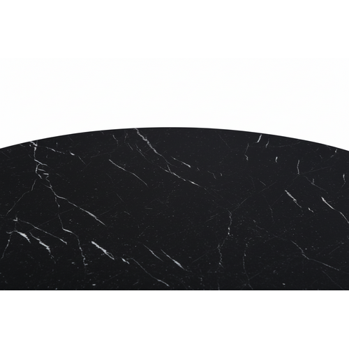 Table Basse Deluxe Ronde Plateau Verre Trempé Marbré Noir Structure Chrome D100x45cm