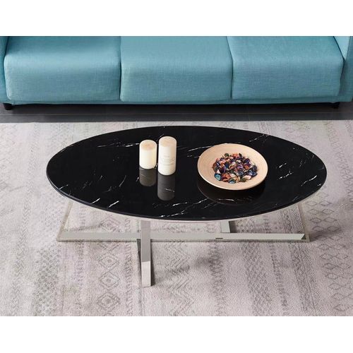 Table Basse Ovale Gamma Plateau Granite 120x60 Cm