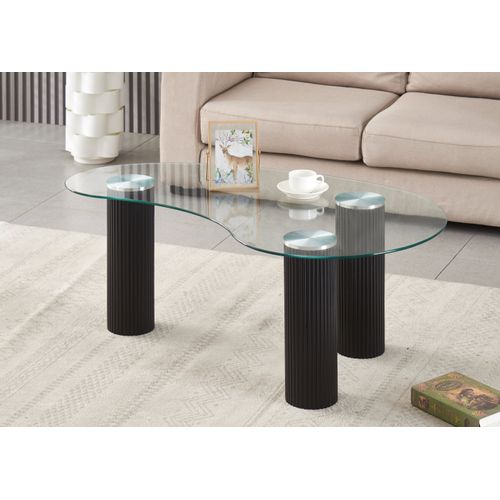 Table Basse Pylone Pieds Noirs et Verre Transparent 120x70x45 Cm