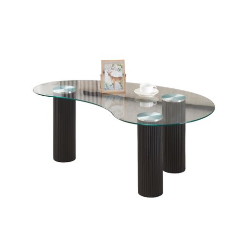 Table Basse Pylone Pieds Noirs et Verre Transparent 120x70x45 Cm
