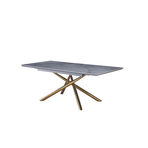 Table Extensible Zephir – Pied Gold et Céramique Marbre Gris – 160/200 Cm