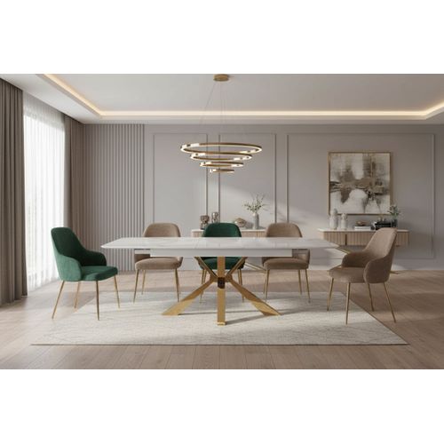 Table Manger Extensible Céramique Marbre Blanc Gold 160-200x90x75cm - Bianca