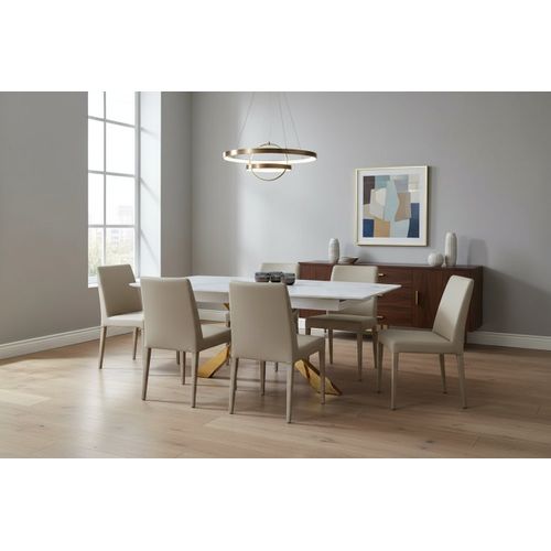 Table Manger Extensible Céramique Marbre Blanc Gold 160-200x90x75cm - Bianca