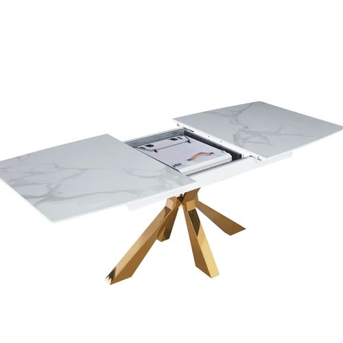 Table Manger Extensible Céramique Marbre Blanc Gold 160-200x90x75cm - Bianca