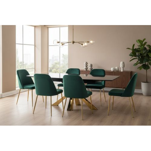 Table à Manger Extensible Gold - Plateau Céramique Marbré Noir -  Bianca