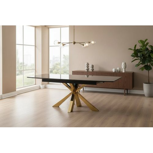 Table à Manger Extensible Gold - Plateau Céramique Marbré Noir -  Bianca