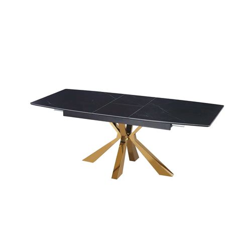 Table à Manger Extensible Gold - Plateau Céramique Marbré Noir -  Bianca