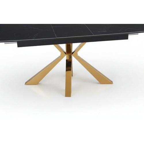 Table à Manger Extensible Gold - Plateau Céramique Marbré Noir -  Bianca