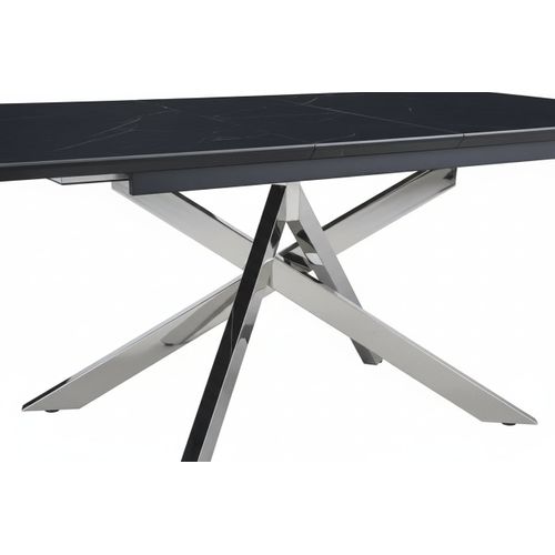 Table à Manger Extensible Céramique Effet Marbre Noir et Chrome – 160/200 Cm – Agathe
