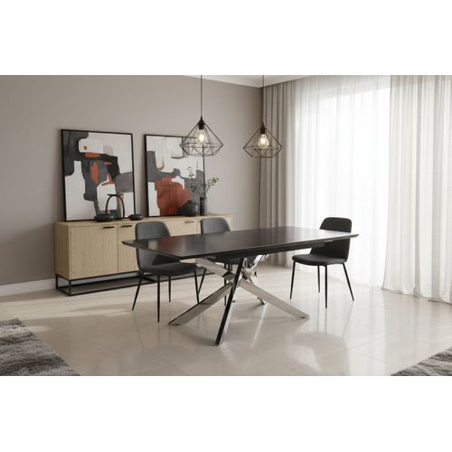 Table à Manger Extensible Céramique Effet Marbre Noir et Chrome – 160/200 Cm – Agathe