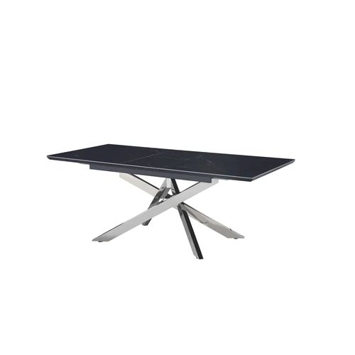 Table à Manger Extensible Céramique Effet Marbre Noir et Chrome – 160/200 Cm – Agathe