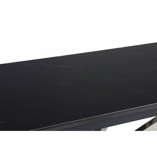 Table à Manger Extensible Céramique Effet Marbre Noir et Chrome – 160/200 Cm – Agathe