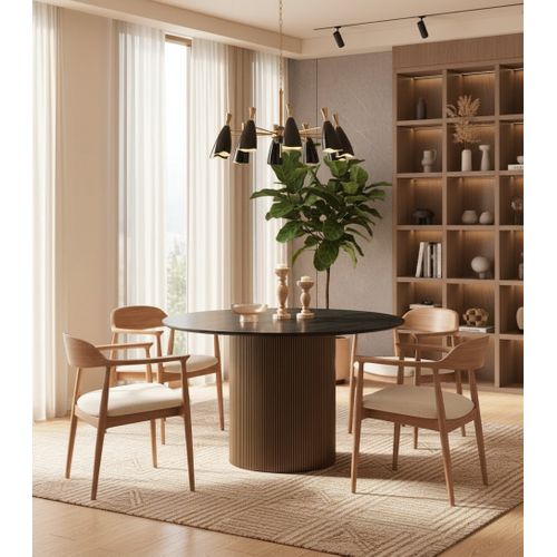 Table à Manger Ronde Bois Mdf Noir et Gold – 120x75 Cm – Baieta