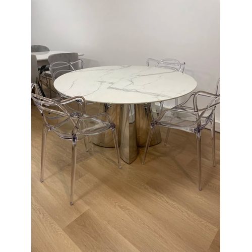 Table à Manger Capucine Chrome Marbre Blanc
