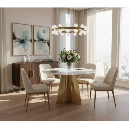 Table à Manger Capucine Gold Marbre Blanc