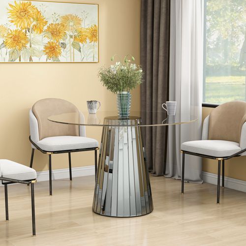 Table Ronde Disco Miroir Gris Plateau Transparent