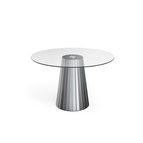 Table Ronde Disco Miroir Gris Plateau Transparent