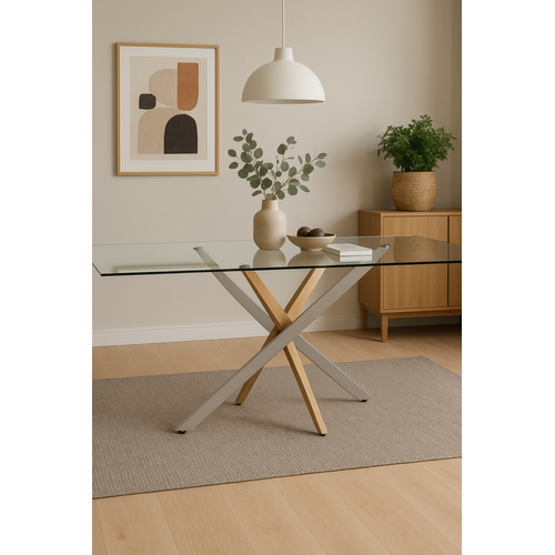 Table à Manger Jessica Gold Chrome Transparent 180 X 90 Cm