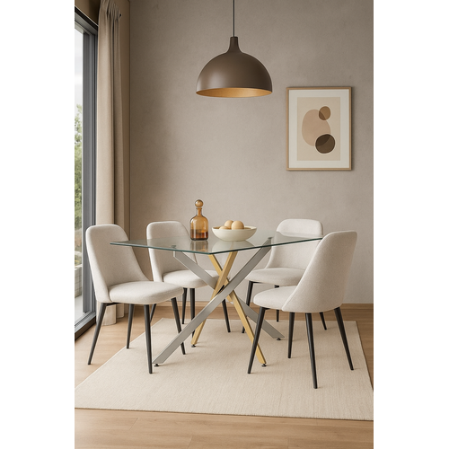 Table à Manger Jessica Gold Chrome Transparent 180 X 90 Cm